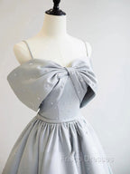 A-Line Satin Gray Long Formal Prom Dress, Gray Long Formal Dress