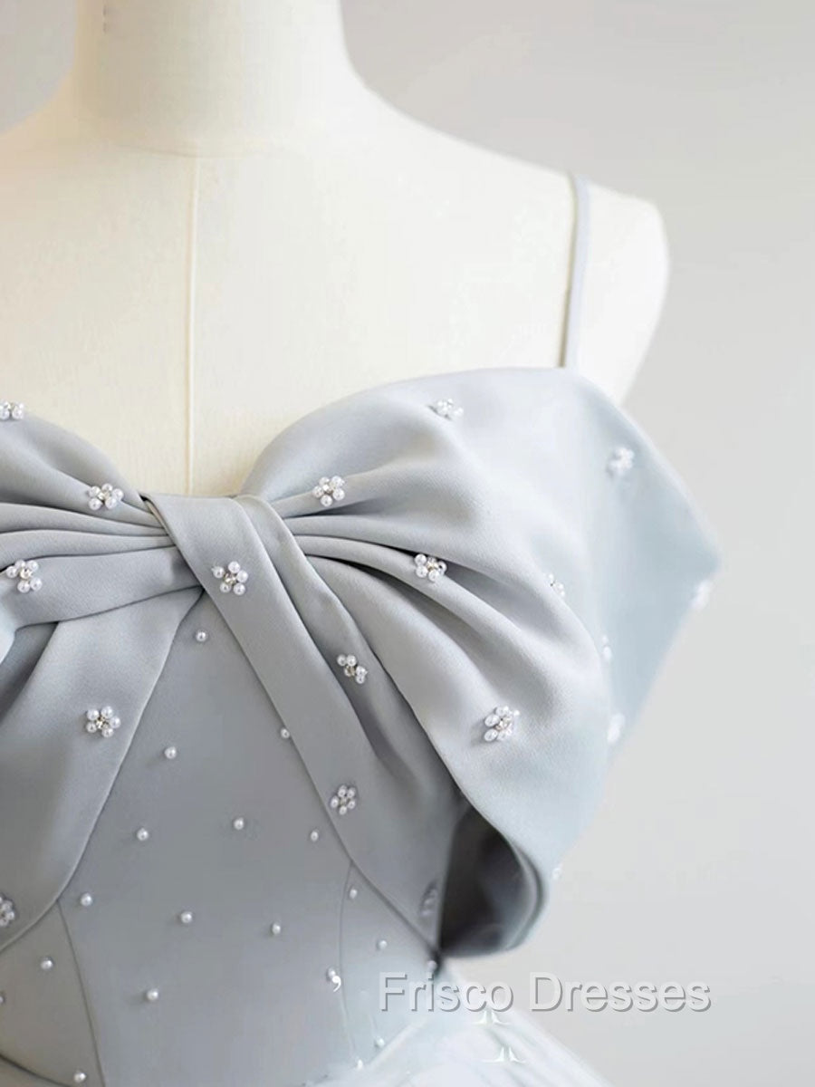 A-Line Satin Gray Long Formal Prom Dress, Gray Long Formal Dress