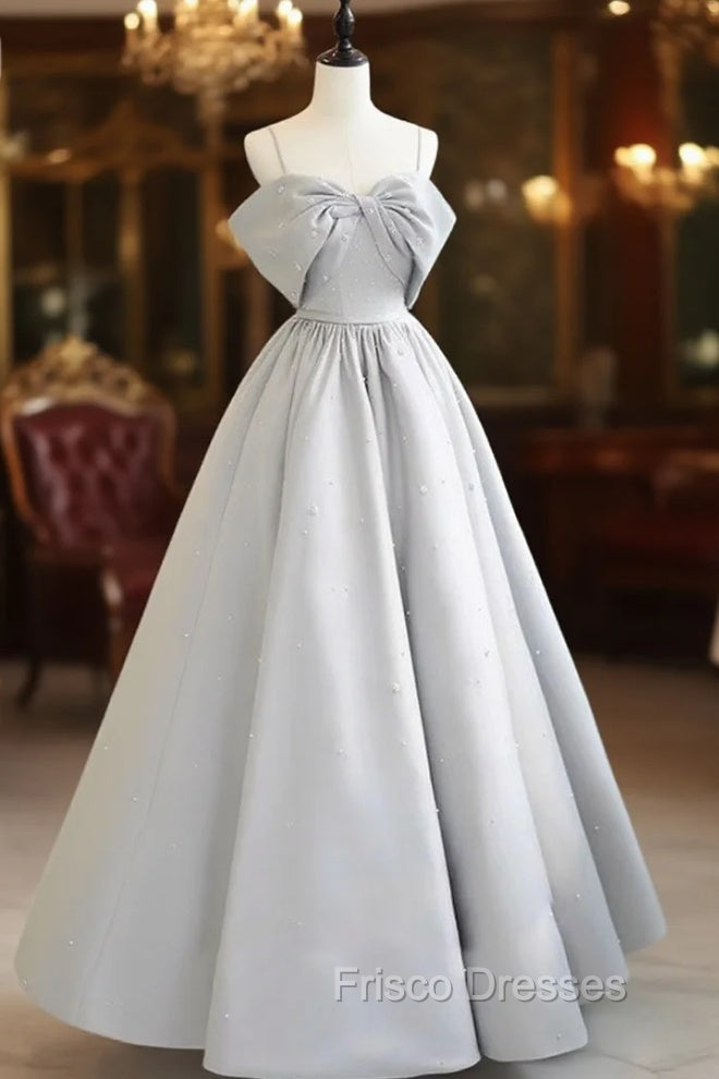 A-Line Satin Gray Long Formal Prom Dress, Gray Long Formal Dress Main image