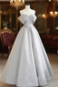 A-Line Satin Gray Long Formal Prom Dress, Gray Long Formal Dress
