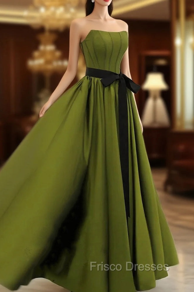 A-line Satin Green Long Party Dress Formal Dress, Green Long Evening Dress Formal Prom Dress Main image