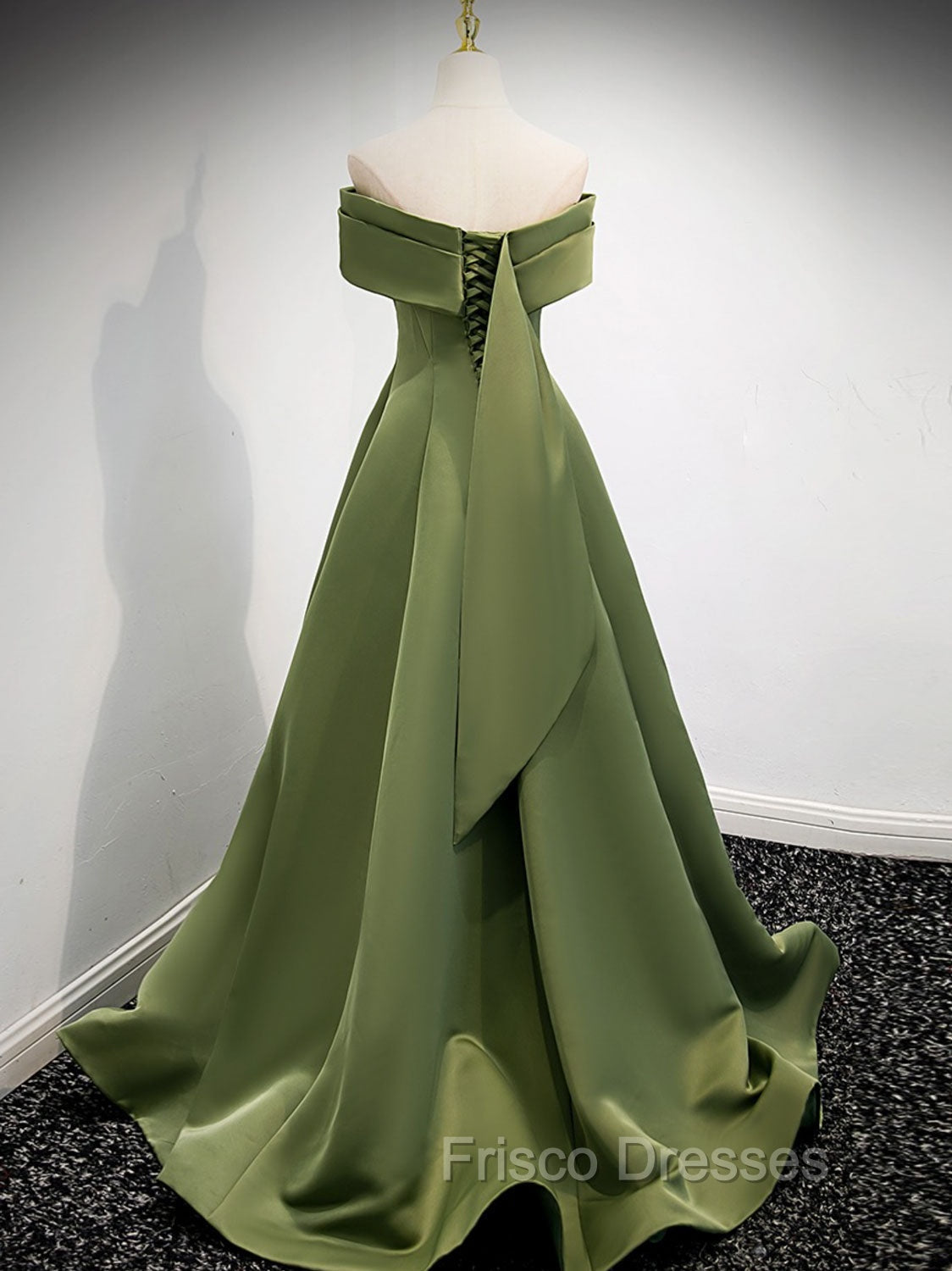 A-Line Satin Green Long Formal Prom Dress, Green Formal Dress