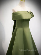 A-Line Satin Green Long Formal Prom Dress, Green Formal Dress