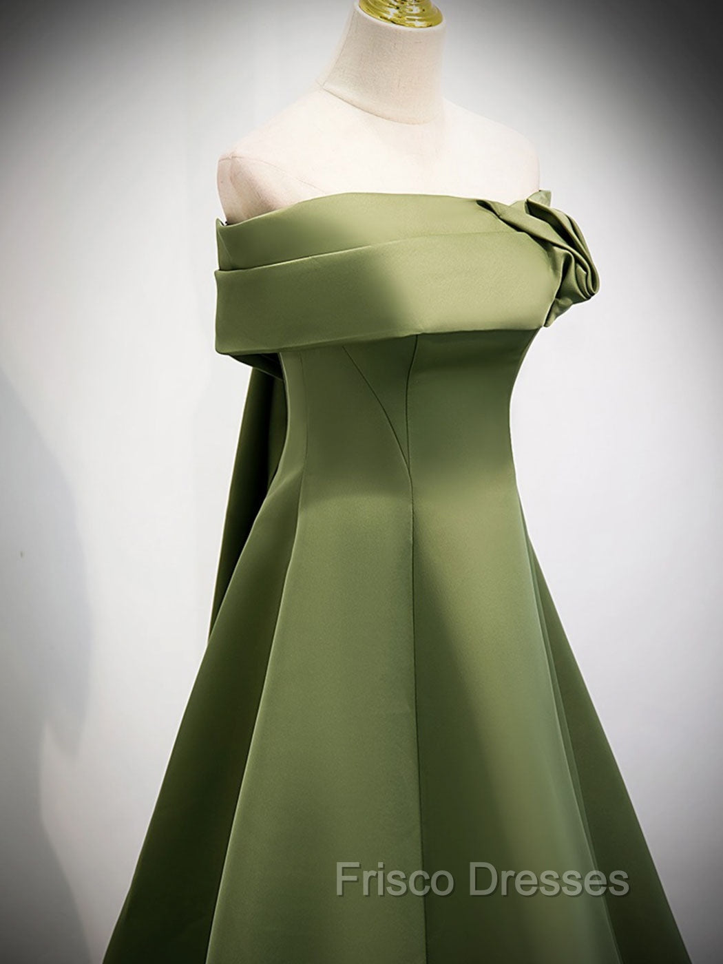 A-Line Satin Green Long Formal Prom Dress, Green Formal Dress