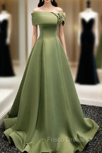 A-Line Satin Green Long Formal Prom Dress, Green Formal Dress