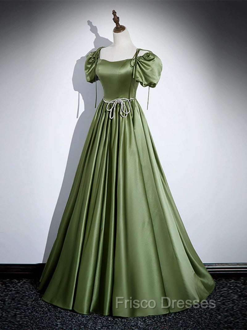 A-Line Satin Green Long Formal Prom Dress, Green Formal Evening Dress Secondary image
