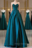 A-Line Satin Green Long Formal Prom Dress, Green Satin Long Formal Dress