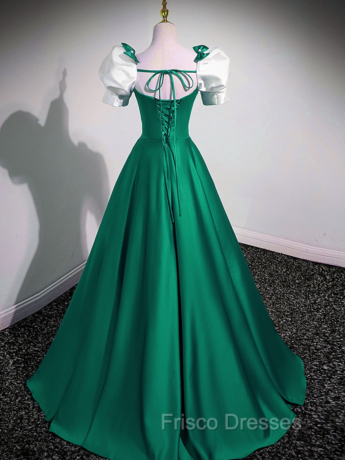 A-Line Satin Green Long Formal Prom Dress, Green A-Line Formal Dress Secondary image