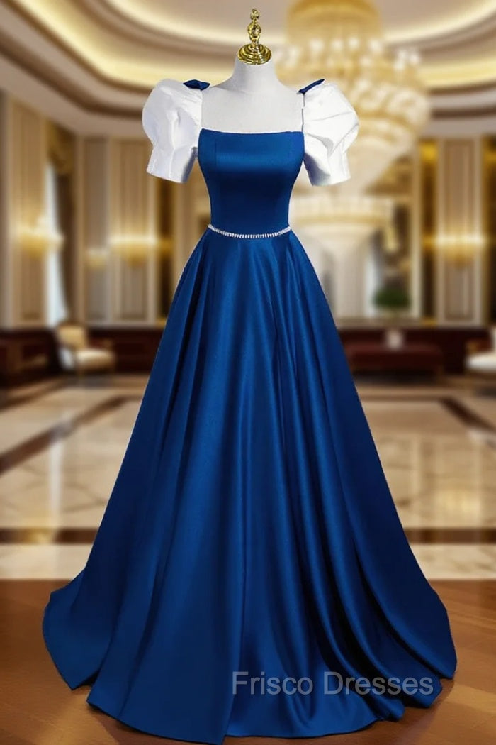 A-Line Satin Green Long Formal Prom Dress, Green A-Line Formal Dress
