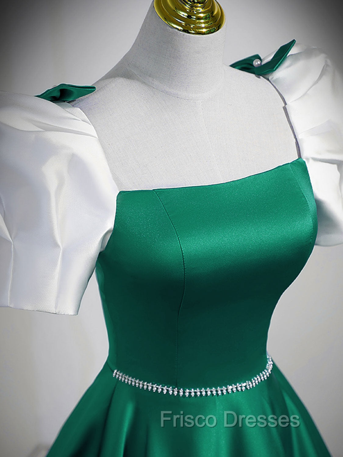 A-Line Satin Green Long Formal Prom Dress, Green A-Line Formal Dress