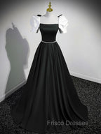 A-Line Satin Green Long Formal Prom Dress, Green A-Line Formal Dress