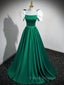 A-Line Satin Green Long Formal Prom Dress, Green A-Line Formal Dress