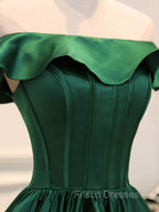 A-Line Satin Green Short Formal Prom Dress, Green Homecoming Dress
