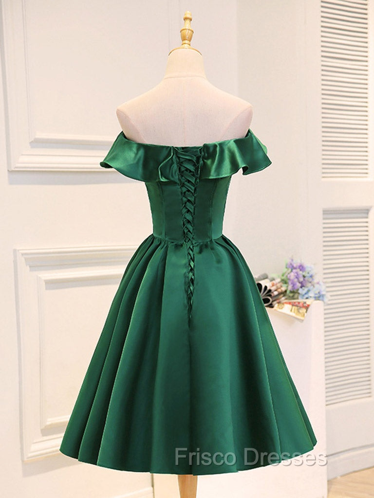 A-Line Satin Green Short Formal Prom Dress, Green Homecoming Dress