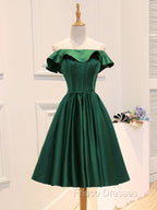 A-Line Satin Green Short Formal Prom Dress, Green Homecoming Dress