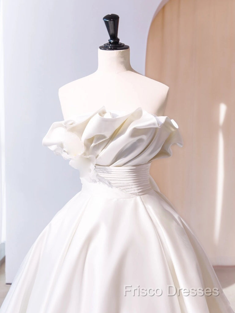 A-Line Satin Ivory Long Formal Prom Dress, Ivory Long Formal Dress Secondary image