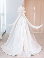 A-Line Satin Ivory Long Formal Prom Dress, Ivory Long Formal Dress