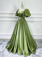 A line Satin Long Green Formal Prom Dress, Green Formal Evening Graduation Dress