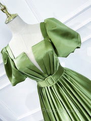 A line Satin Long Green Formal Prom Dress, Green Formal Evening Graduation Dress