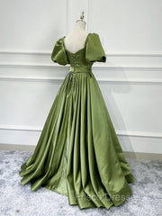 A line Satin Long Green Formal Prom Dress, Green Formal Evening Graduation Dress
