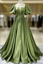 A line Satin Long Green Formal Prom Dress, Green Formal Evening Graduation Dress