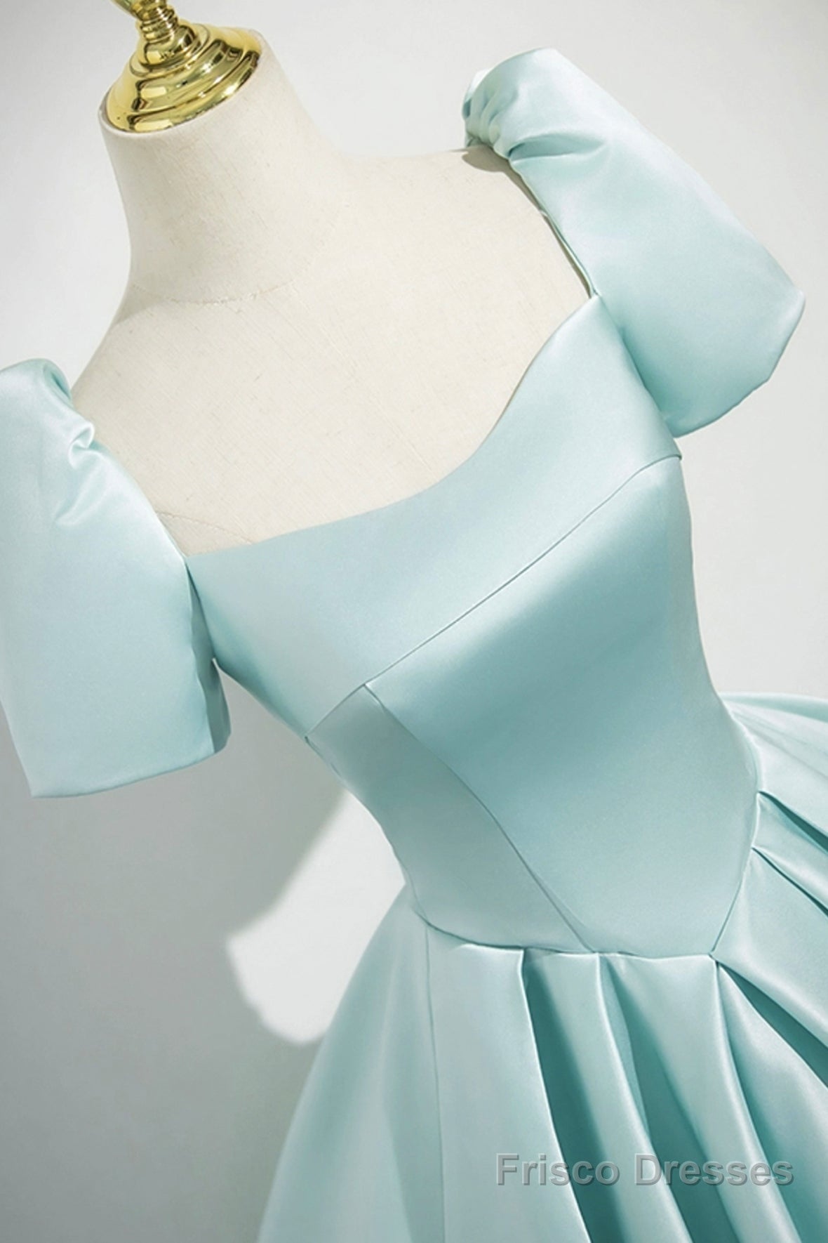 A-Line Satin Long Prom Dress, Beautiful Blue Short Sleeve Evening Party Dress Secondary image