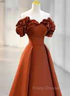 A-line Satin Off Shoulder Sweetheart Long Formal Prom Dress, Satin Floor Length Party Dress
