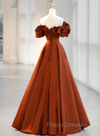 A-line Satin Off Shoulder Sweetheart Long Formal Prom Dress, Satin Floor Length Party Dress