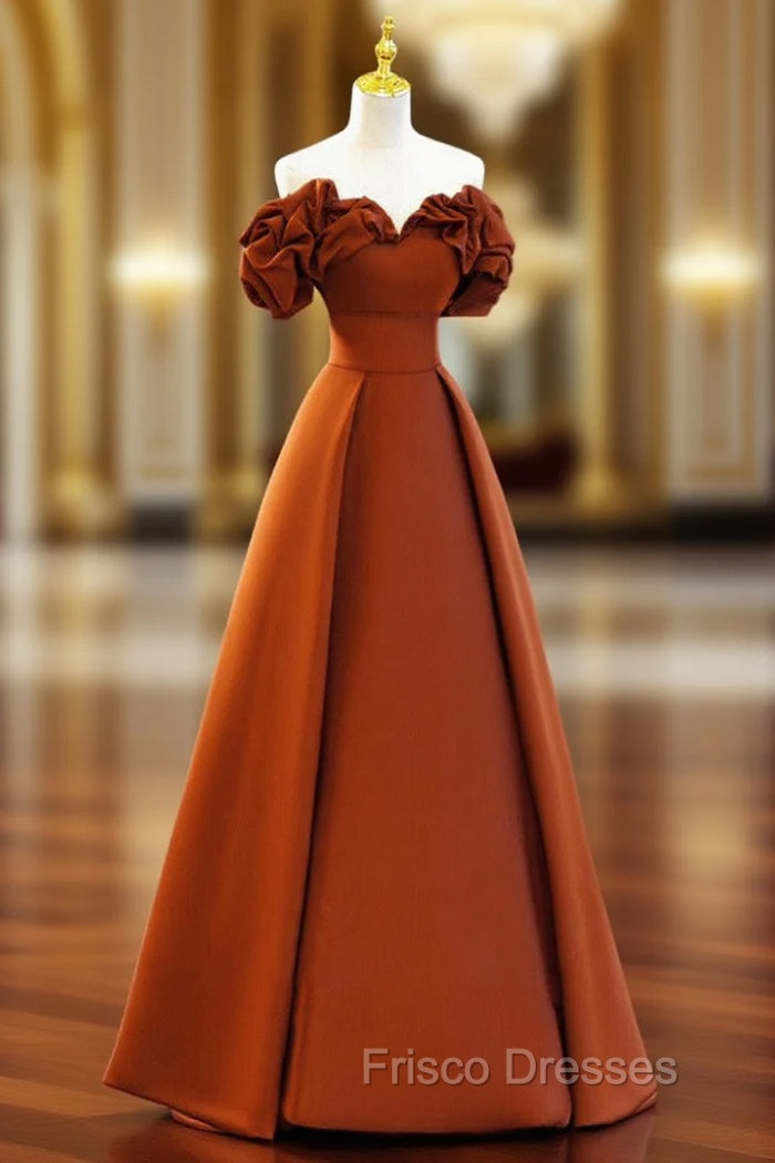 A-line Satin Off Shoulder Sweetheart Long Formal Prom Dress, Satin Floor Length Party Dress
