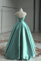 A-Line Satin Off-The-Shoulder Long Formal Prom Dress Wedding Dress