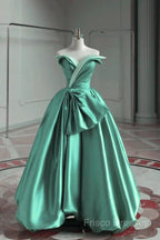 A-Line Satin Off-The-Shoulder Long Formal Prom Dress Wedding Dress
