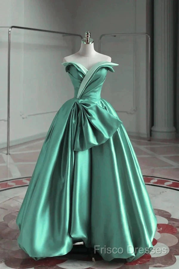A-Line Satin Off-The-Shoulder Long Formal Prom Dress Wedding Dress