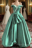 A-Line Satin Off-The-Shoulder Long Formal Prom Dress Wedding Dress