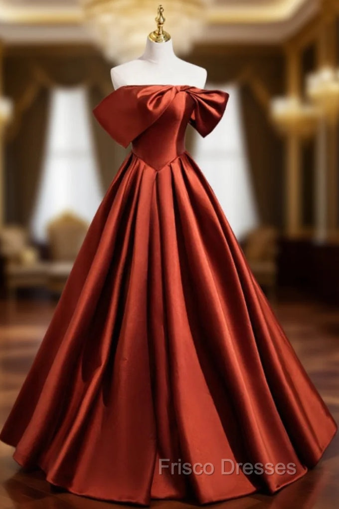 A-Line Satin Off the Shoulder Formal Prom Dress