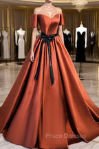 A Line Satin Orange Long Formal Prom Dress, Orange Formal Bridesmaid Dress