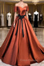 A Line Satin Orange Long Formal Prom Dress, Orange Formal Bridesmaid Dress