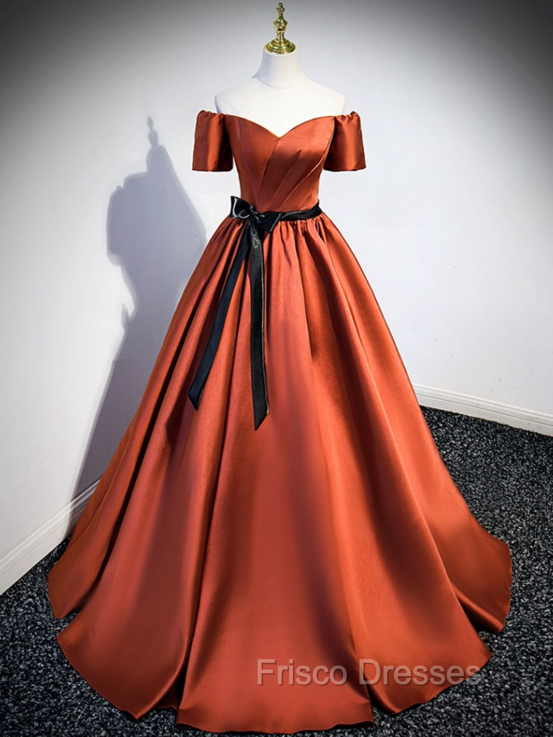 A Line Satin Orange Long Formal Prom Dress, Orange Formal Bridesmaid Dress Main image