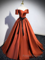 A-Line Satin Orange Long Formal Prom Dresses, Orange Formal Evening Dresses