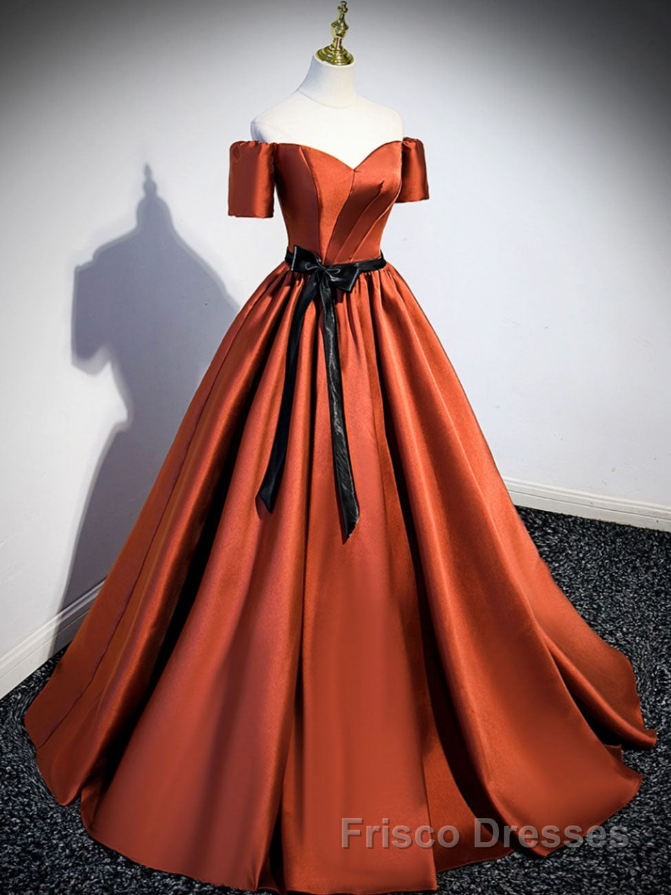 A-Line Satin Orange Long Formal Prom Dresses, Orange Formal Evening Dresses