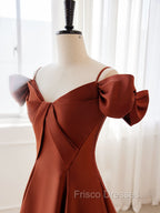 A-Line Satin Orange Long Formal Prom Dress, Orange Long Formal Dress