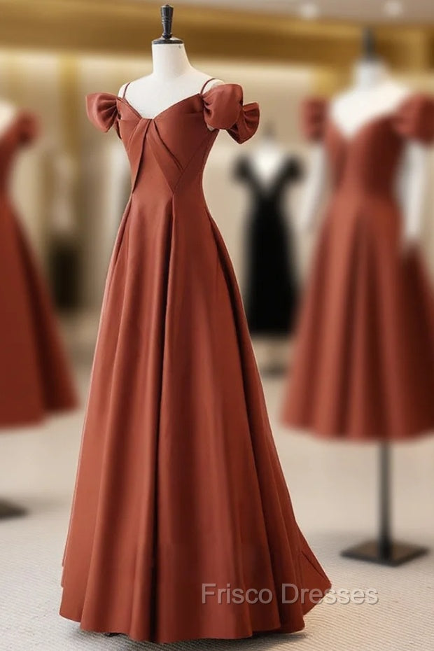 A-Line Satin Orange Long Formal Prom Dress, Orange Long Formal Dress