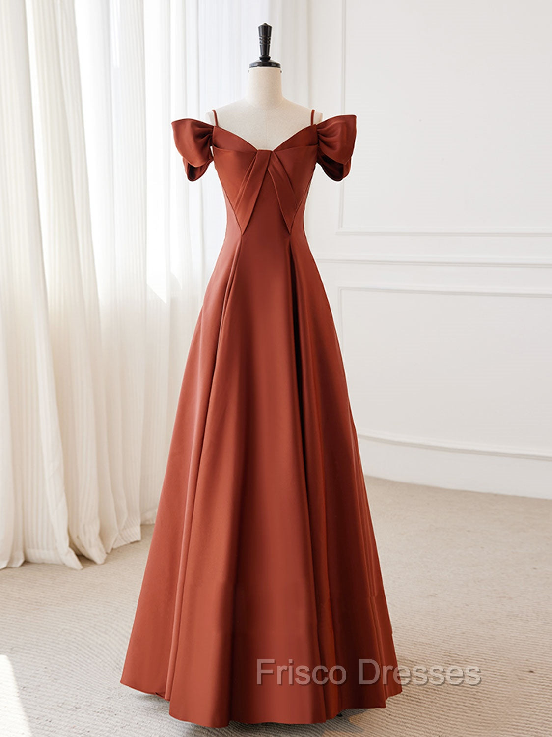 A-Line Satin Orange Long Formal Prom Dress, Orange Long Formal Dress Main image