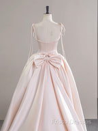 A-Line Satin Pink Champagne Long Formal Prom Dress, Pink Champagne Long Formal Dress