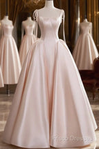 A-Line Satin Pink Champagne Long Formal Prom Dress, Pink Champagne Long Formal Dress