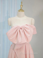 A-Line Satin Pink Long Formal Prom Dress, Pink Long Formal Dress