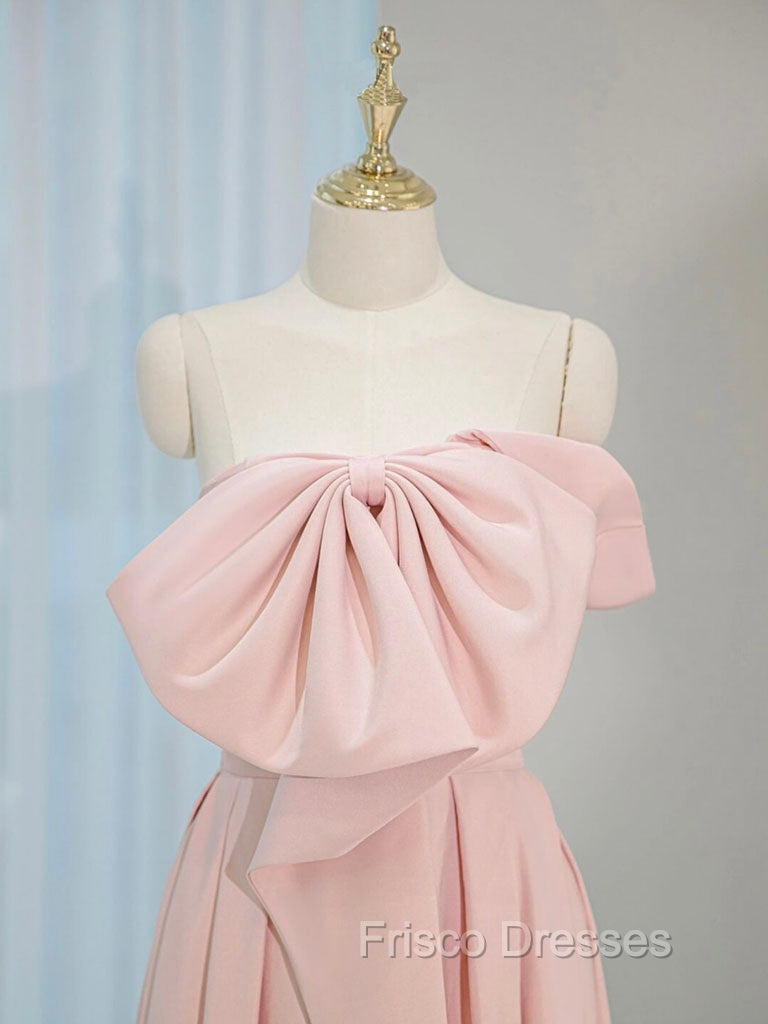 A-Line Satin Pink Long Formal Prom Dress, Pink Long Formal Dress