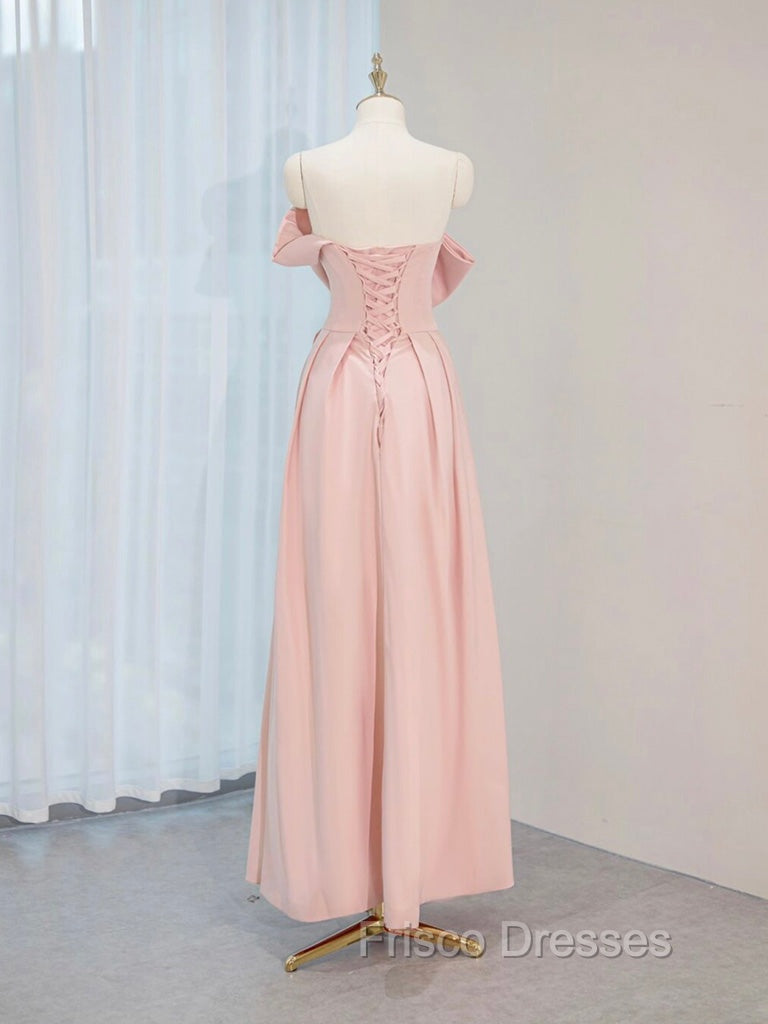 A-Line Satin Pink Long Formal Prom Dress, Pink Long Formal Dress