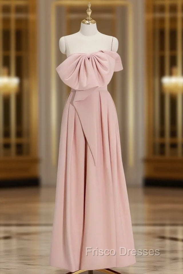 A-Line Satin Pink Long Formal Prom Dress, Pink Long Formal Dress