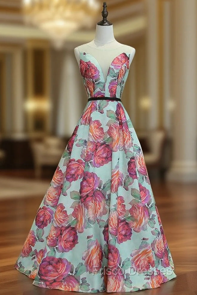 A-line Satin Print Formal Prom Dress Main image