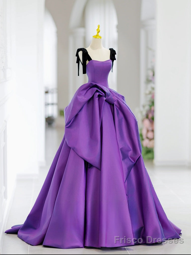 A-Line Satin Purple Long Prom Dress, Purple Long Formal Dress Secondary image